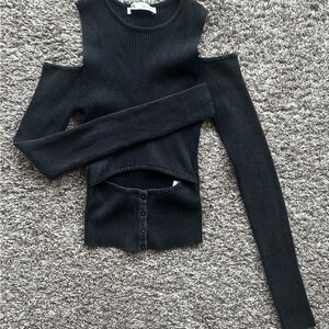 Black Cold Shoulder Ribbed Top